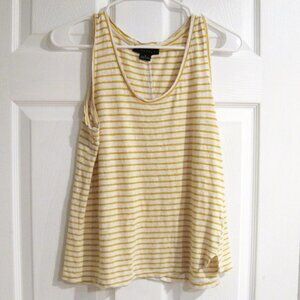 Santuary Yellow White Striped Sleeveless Scoop Neck Tank Top Size M 100% Linen
